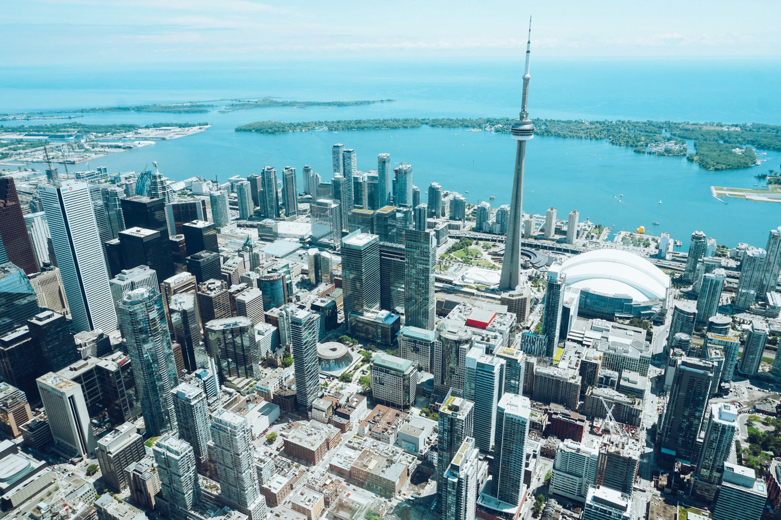 Aerial view of downtown Toronto and Lake Ontario